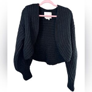 Anthropologie Rae Chunky crop cardigan puffy sleeves wool alpaca blend